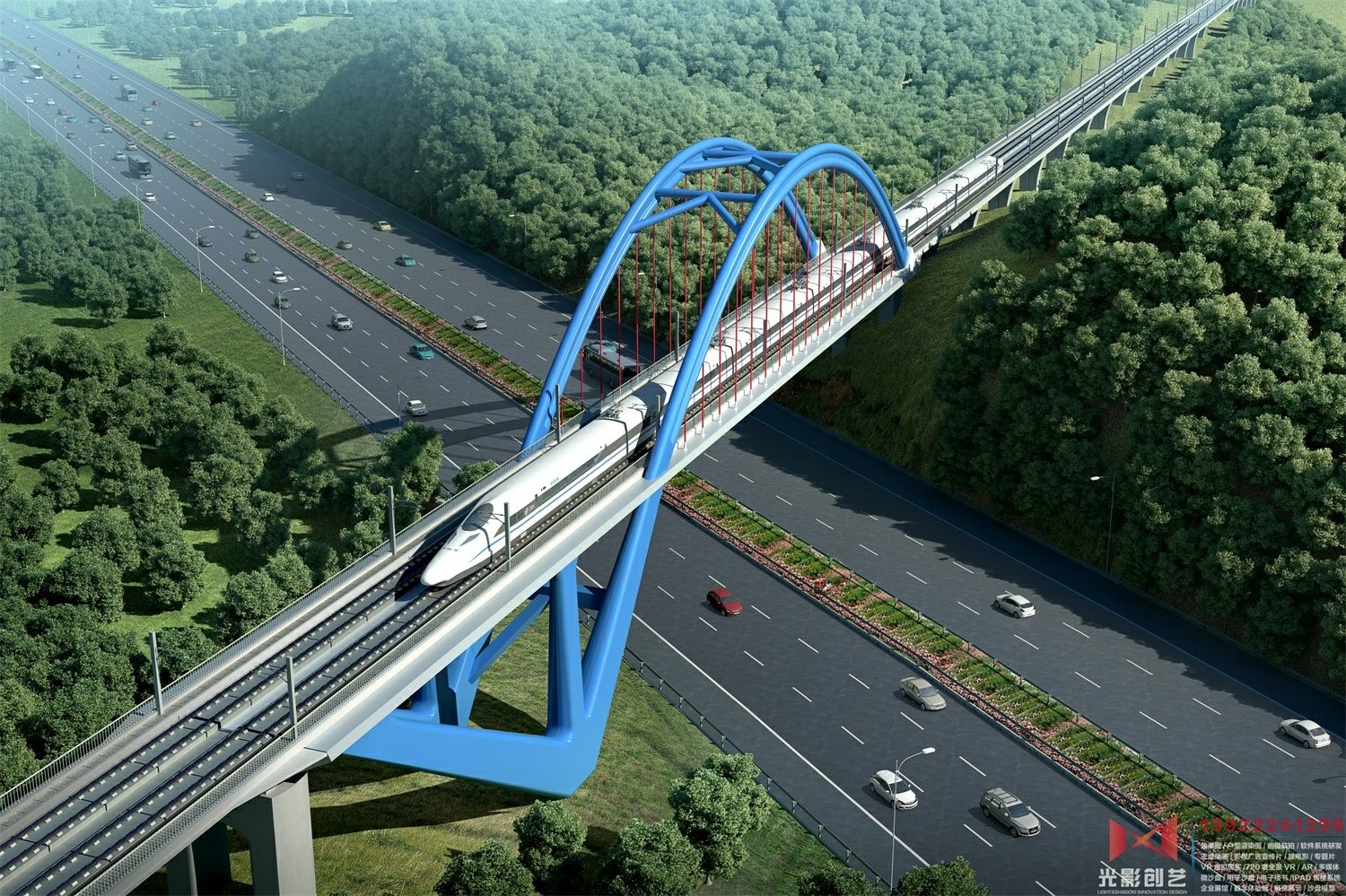 跨京珠高速公路特大桥梁鸟瞰图