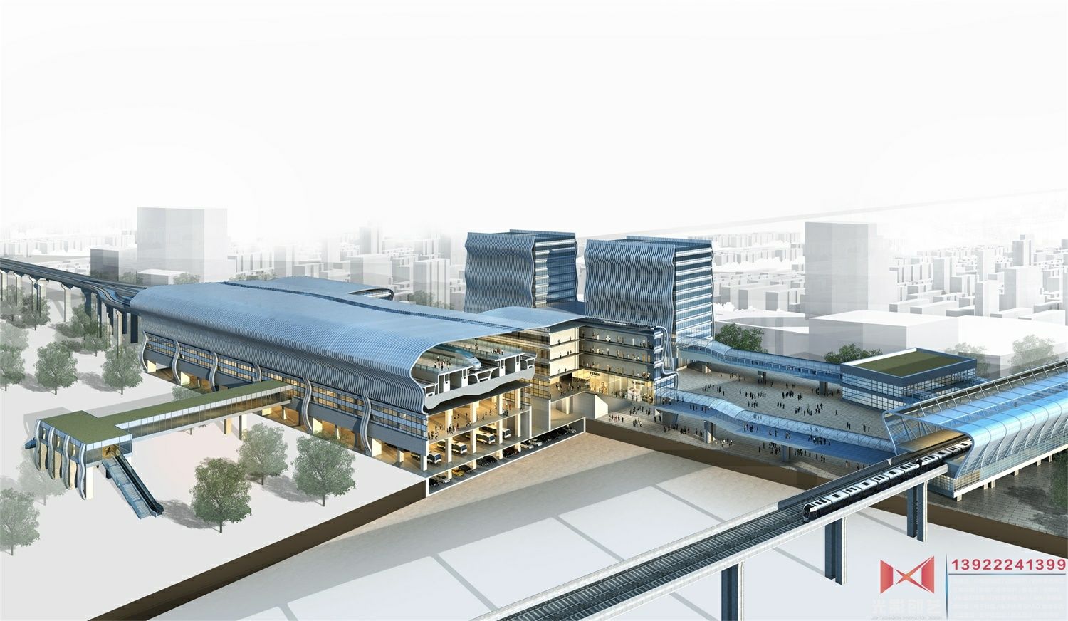 城际轨道车站开发规划剖切效果图